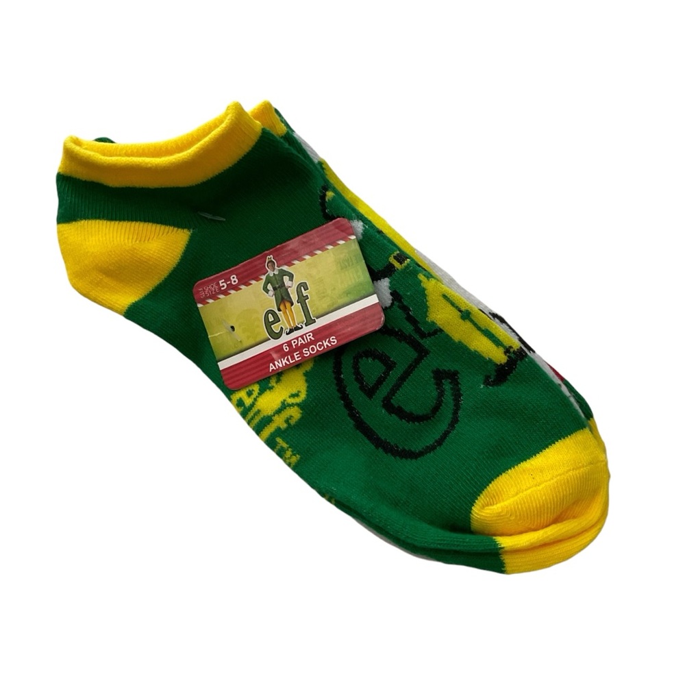 Elf movie Christmas Ankle Socks 6 pairs NWT